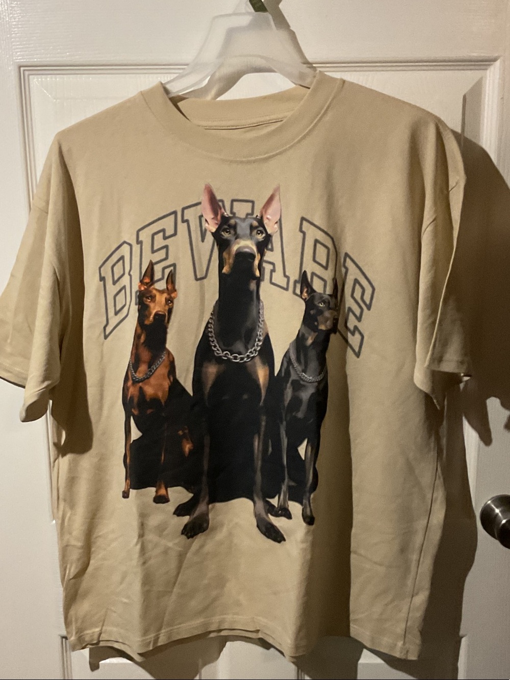 PacSun Tan 'Beware' Doberman Trio Graphic Dog T-Shirt